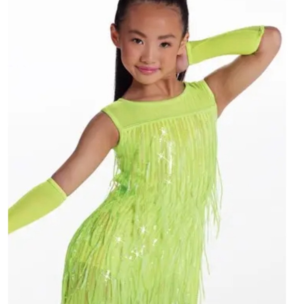 Lime Green Fringe Kids Dance Costume